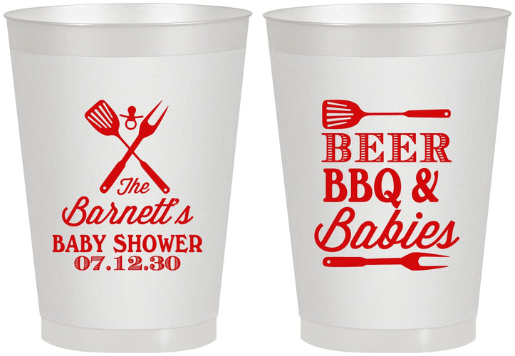 Personalized Baby Shower 8 oz Frosted Cups - Beers Bbq Babies | 90113