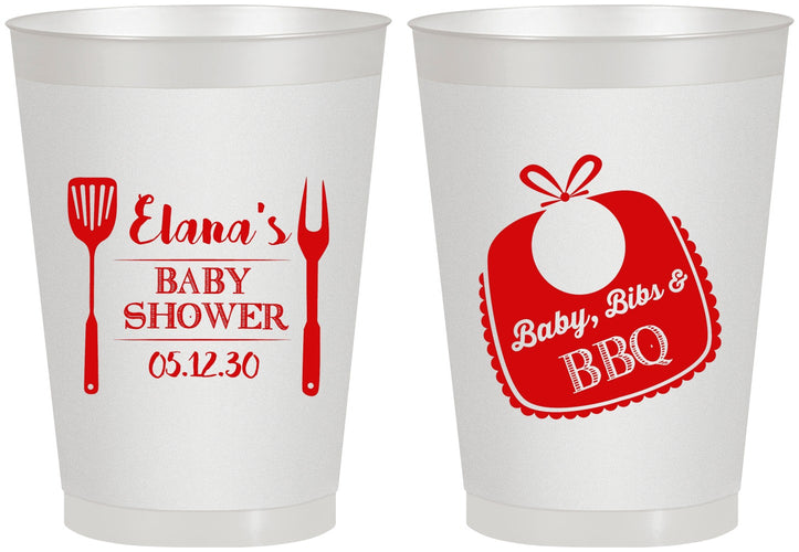 Personalized Baby Shower 8 oz Frosted Cups - Beers Bbq Babies | 90114