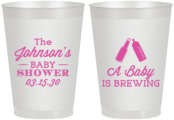 Personalized Baby Shower 8 oz Frosted Cups - Baby Is Brewing | 90116