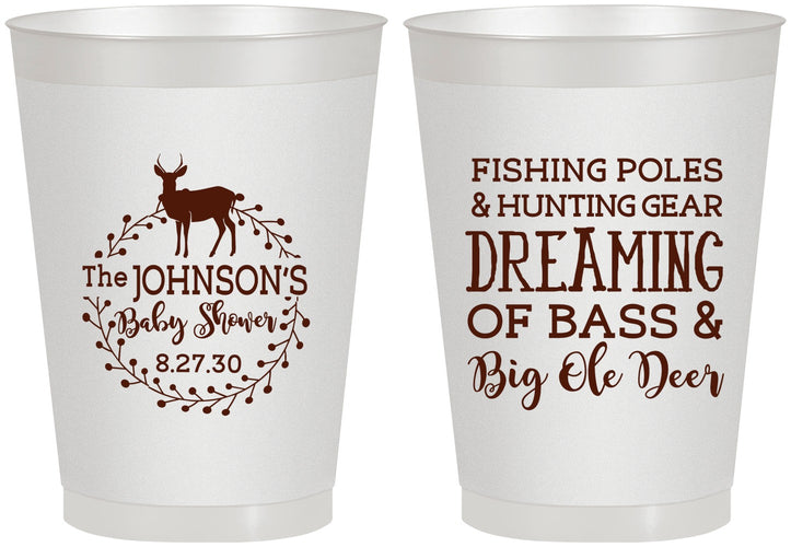 Personalized Baby Shower 8 oz Frosted Cups - Fishing Hunting | 90119