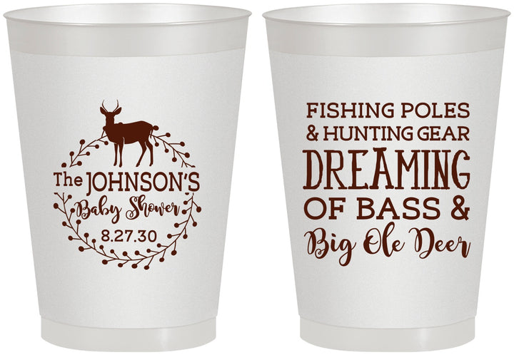 Personalized Baby Shower 8 oz Frosted Cups - Fishing Hunting | 90119