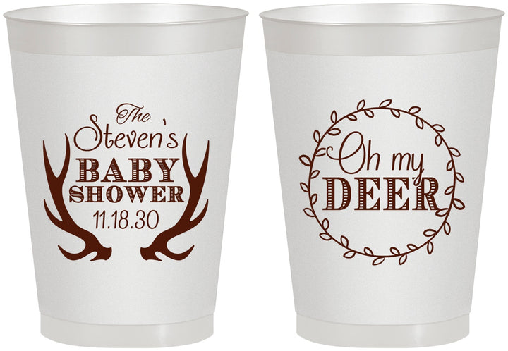 Personalized Baby Shower 8 oz Frosted Cups - Oh My Deer Christmas | 90121