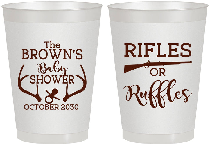 Personalized Baby Shower 8 oz Frosted Cups - Rifles Or Ruffles | 90122
