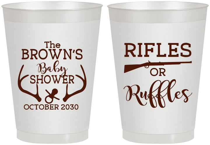 Personalized Baby Shower 8 oz Frosted Cups - Rifles Or Ruffles | 90122