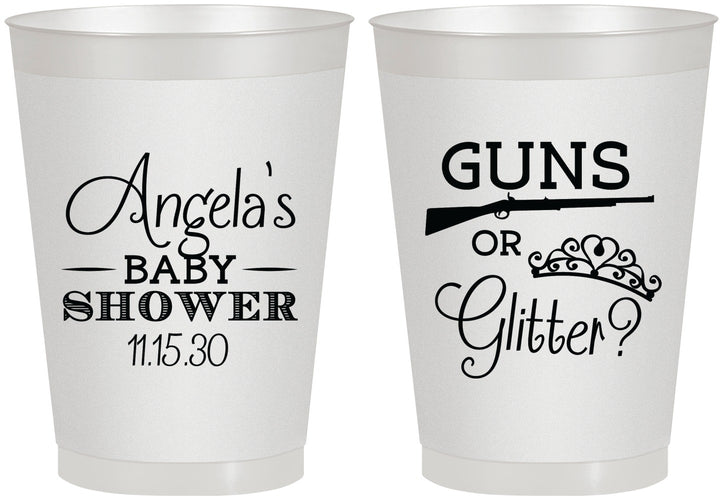 Personalized Baby Shower 8 oz Frosted Cups - Guns Or Glitter | 90130