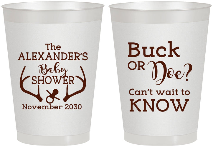 Personalized Baby Shower 8 oz Frosted Cups - Gender Reveal Buck Or Doe | 90131