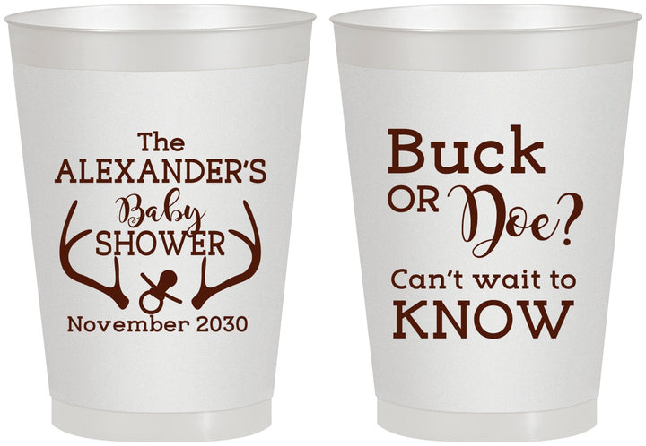Personalized Baby Shower 8 oz Frosted Cups - Gender Reveal Buck Or Doe | 90131