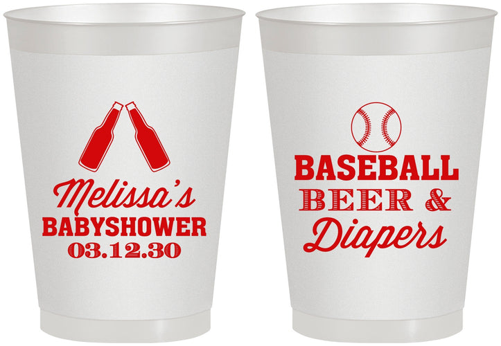 Personalized Baby Shower 8 oz Frosted Cups - Baseball Beer Diapers | 90132