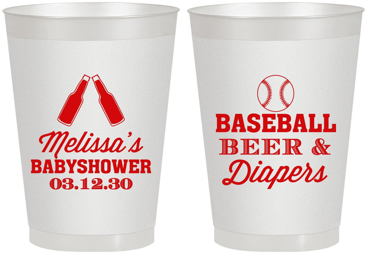 Personalized Baby Shower 8 oz Frosted Cups - Baseball Beer Diapers | 90132