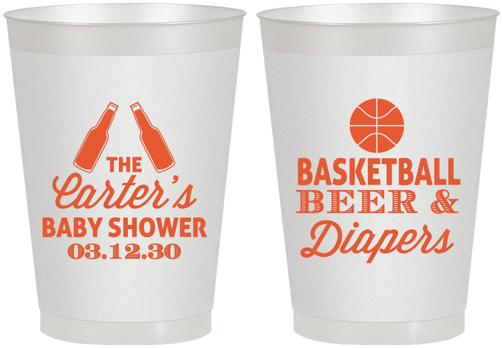 Personalized Baby Shower 8 oz Frosted Cups - Basketball Beer Diapers | 90133