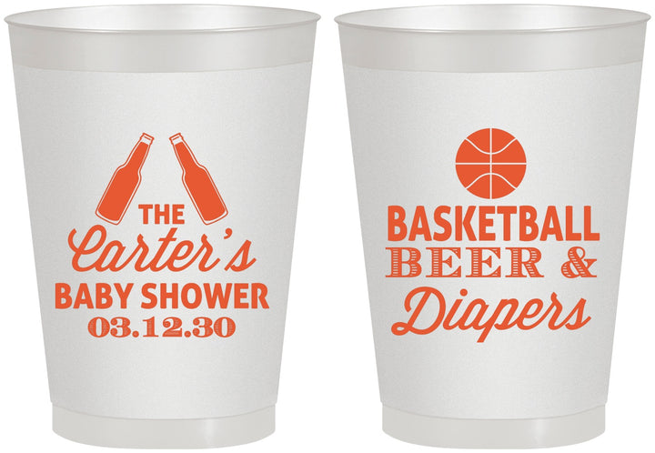 Personalized Baby Shower 8 oz Frosted Cups - Basketball Beer Diapers | 90133