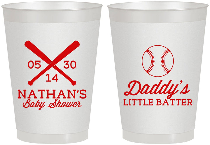 Personalized Baby Shower 8 oz Frosted Cups - Baseball Little Batter | 90136