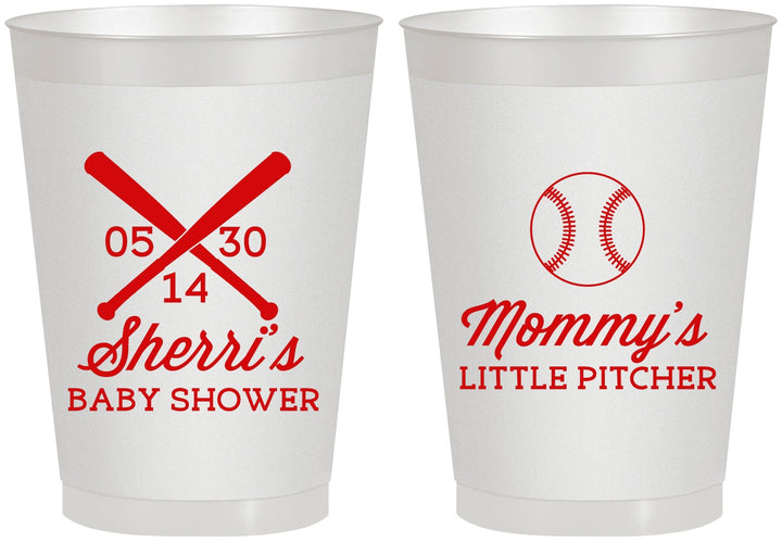 Personalized Baby Shower 8 oz Frosted Cups - Baseball Little Pitcher | 90137