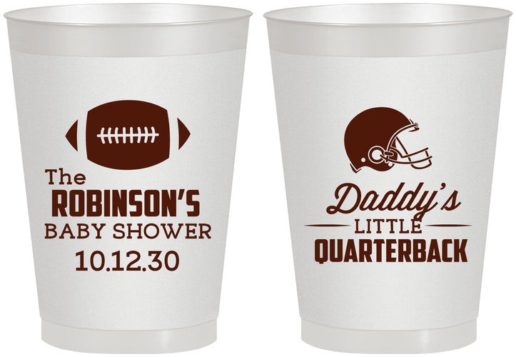 Personalized Baby Shower 8 oz Frosted Cups - Football Little Quarterback | 90138