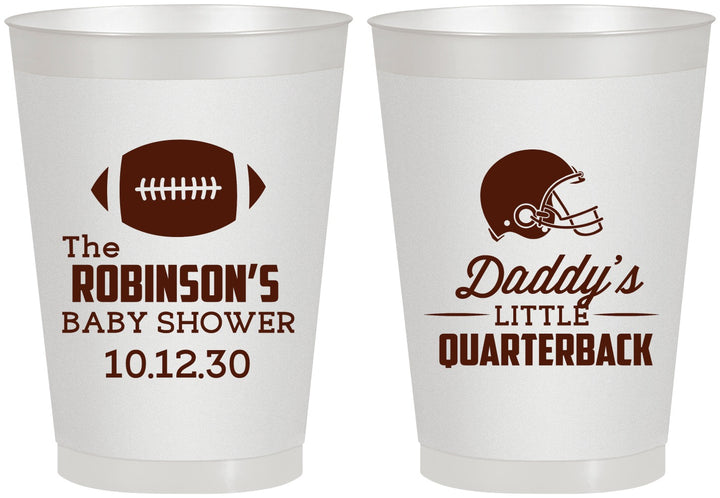 Personalized Baby Shower 8 oz Frosted Cups - Football Little Quarterback | 90138