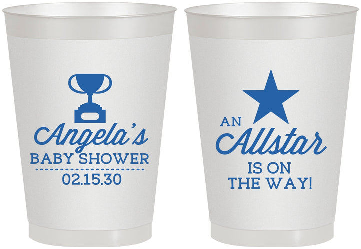 Personalized Baby Shower 8 oz Frosted Cups - Allstar On The Way | 90140
