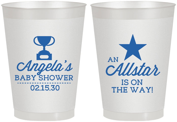 Personalized Baby Shower 8 oz Frosted Cups - Allstar On The Way | 90140