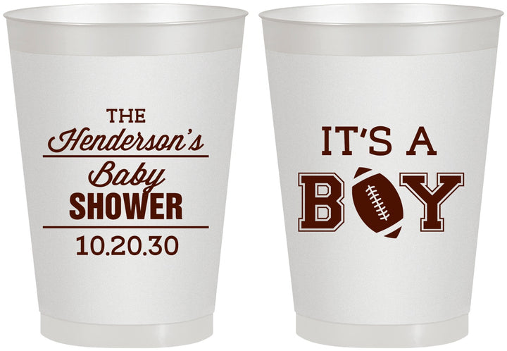 Personalized Baby Shower 8 oz Frosted Cups - Football | 90142