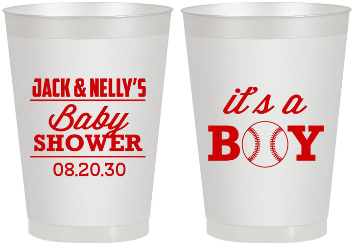 Personalized Baby Shower 8 oz Frosted Cups - Baseball Its A Boy | 90143