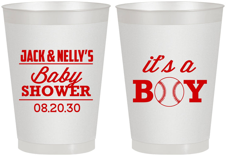 Personalized Baby Shower 8 oz Frosted Cups - Baseball Its A Boy | 90143