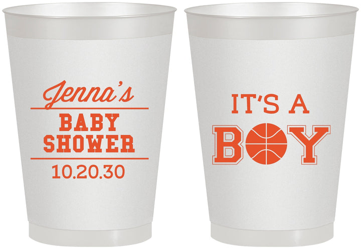 Personalized Baby Shower 8 oz Frosted Cups - Basketball Its A Boy | 90144