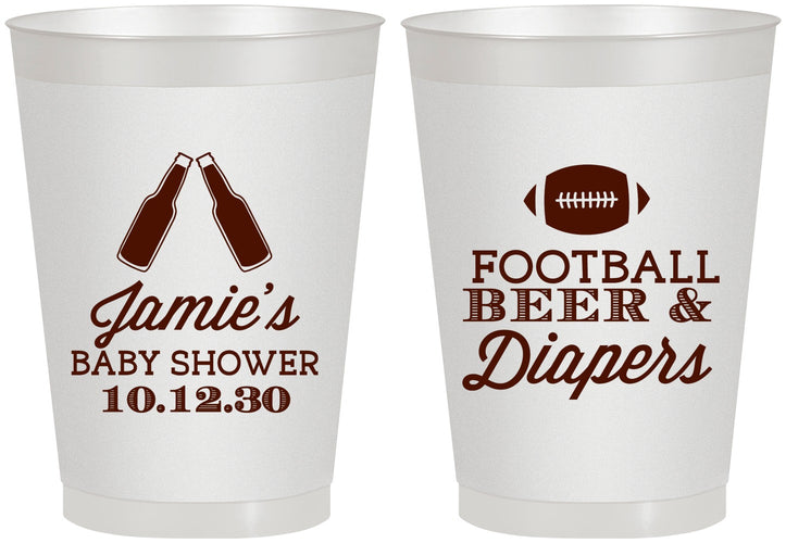 Personalized Baby Shower 8 oz Frosted Cups - Football Beer Diapers | 90148