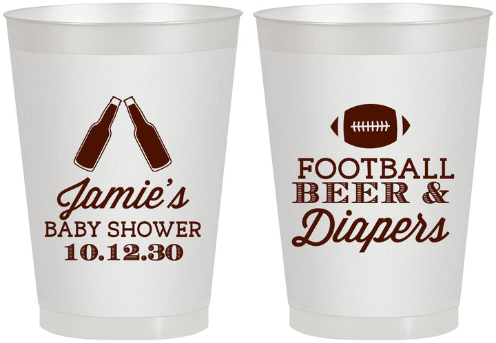 Personalized Baby Shower 8 oz Frosted Cups - Football Beer Diapers | 90148