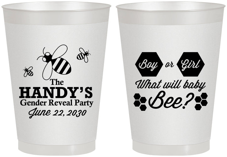 Personalized Baby Shower 8 oz Frosted Cups - Gender Reveal Bee | 90152