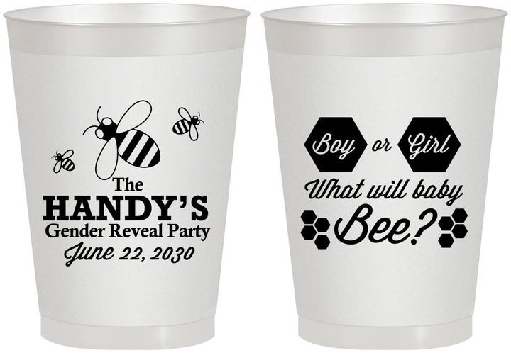Personalized Baby Shower 8 oz Frosted Cups - Gender Reveal Bee | 90152