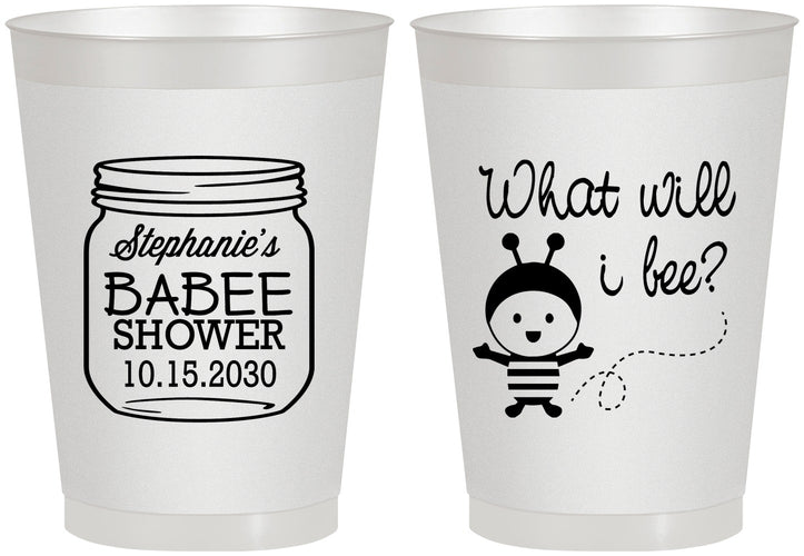 Personalized Baby Shower 8 oz Frosted Cups - What Will I Bee | 90156