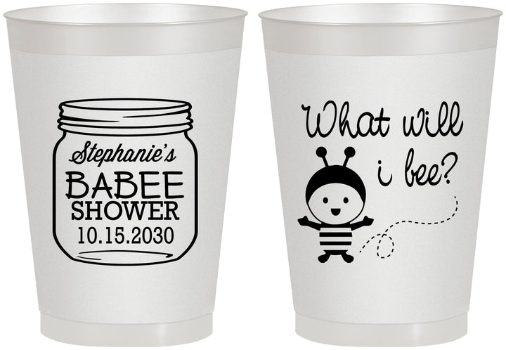 Personalized Baby Shower 8 oz Frosted Cups - What Will I Bee | 90156