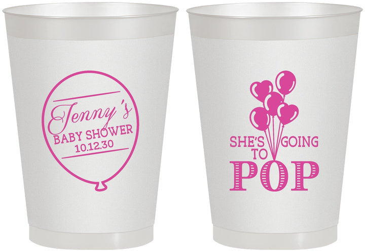 Personalized Baby Shower 8 oz Frosted Cups - Shes Going To Pop | 90160