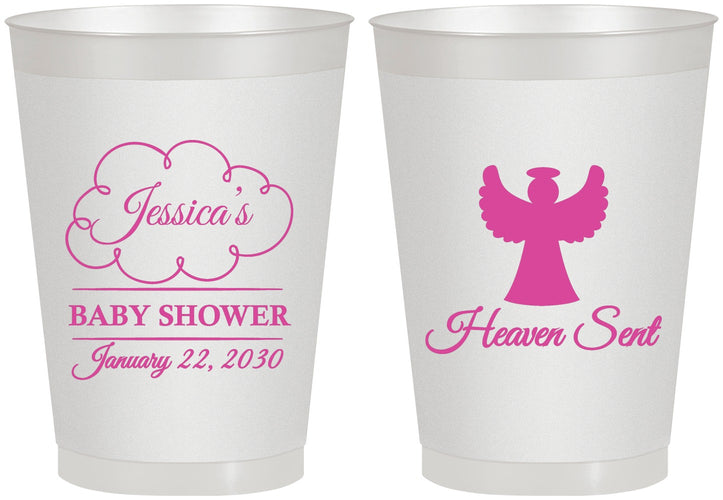Personalized Baby Shower 8 oz Frosted Cups - Heaven Sent | 90166