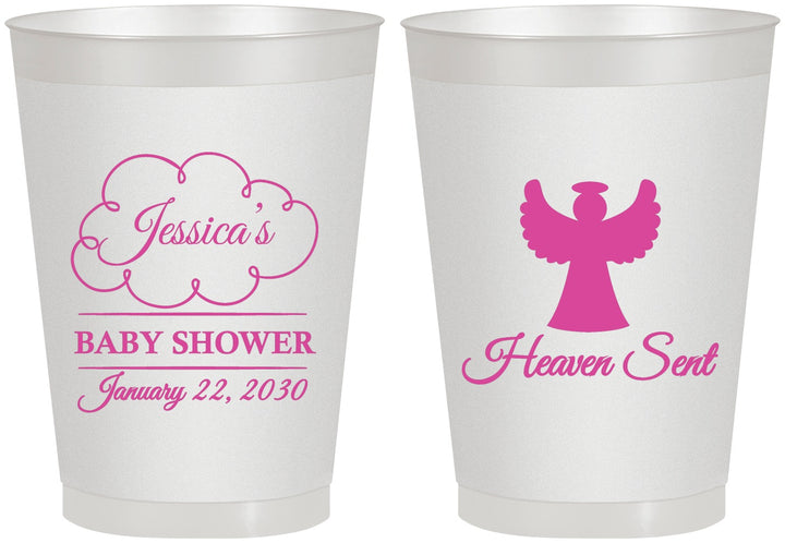 Personalized Baby Shower 8 oz Frosted Cups - Heaven Sent | 90166