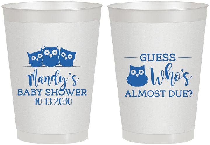 Personalized Baby Shower 8 oz Frosted Cups - Owl Whos Almost Due | 90170
