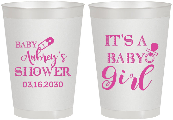 Personalized Baby Shower 8 oz Frosted Cups - Baby Girl | 90171