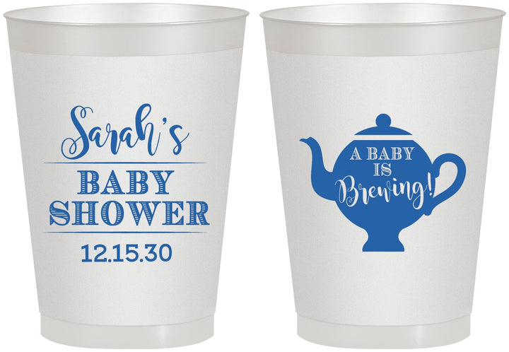 Personalized Baby Shower 8 oz Frosted Cups - Baby Is Brewing | 90172