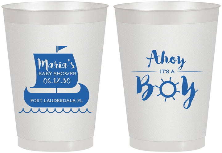 Personalized Baby Shower 8 oz Frosted Cups - Ahoy It’s A Boy | 90177