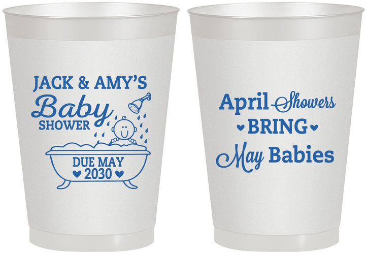 Personalized Baby Shower 8 oz Frosted Cups - April Showers May Babies | 90181