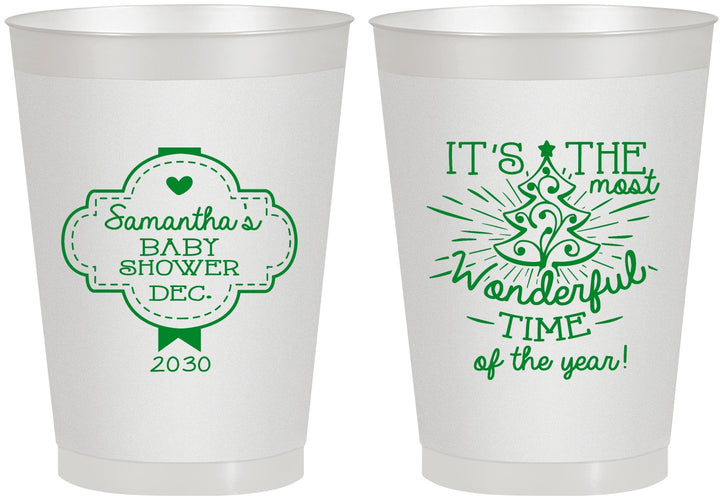 Personalized Baby Shower 8 oz Frosted Cups - Christmas | 90190