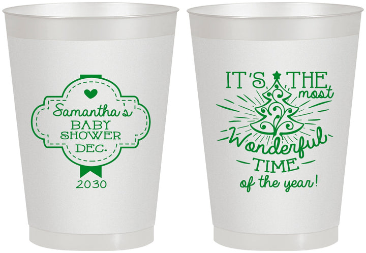 Personalized Baby Shower 8 oz Frosted Cups - Christmas | 90190