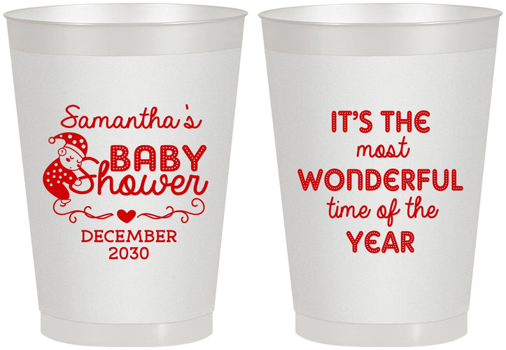 Personalized Baby Shower 8 oz Frosted Cups - Christmas | 90191