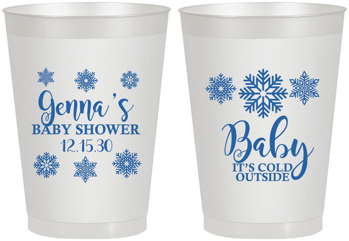 Personalized Baby Shower 8 oz Frosted Cups - Christmas Snowflakes | 90192