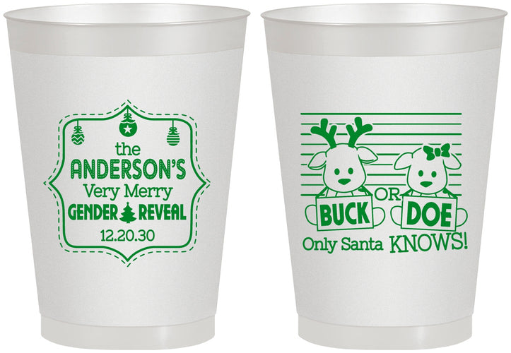 Personalized Baby Shower 8 oz Frosted Cups - Christmas Gender Reveal | 90194