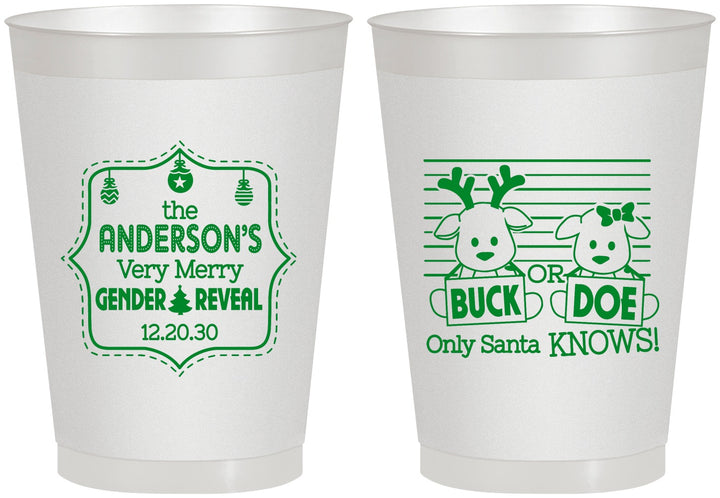 Personalized Baby Shower 8 oz Frosted Cups - Christmas Gender Reveal | 90194