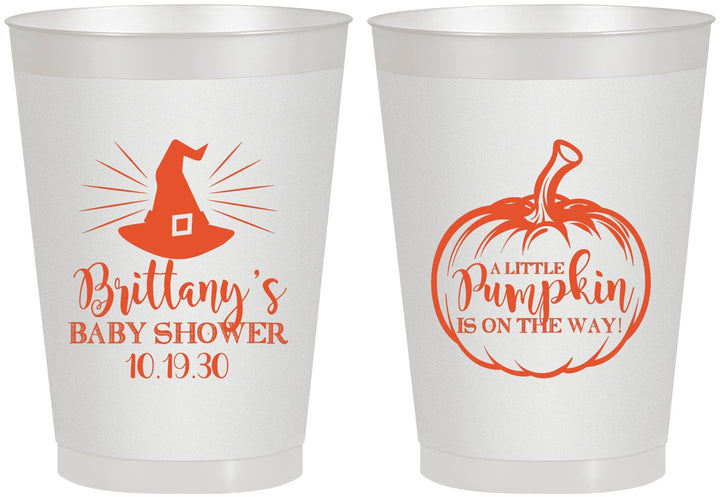 Personalized Baby Shower 8 oz Frosted Cups - Little Pumpkin Halloween | 90196