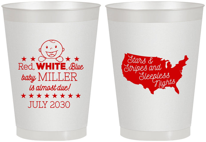 Personalized Baby Shower 8 oz Frosted Cups - Red White Blue | 90197