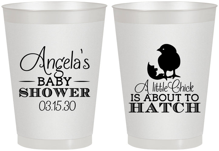 Personalized Baby Shower 8 oz Frosted Cups - Chick About To Hatch | 90199