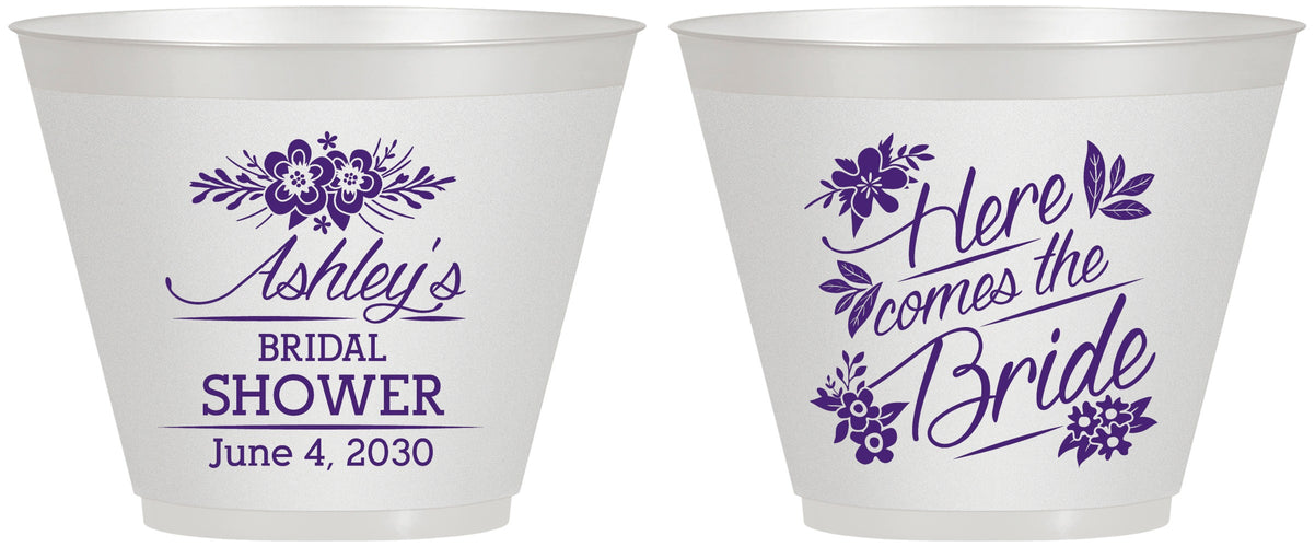 Custom Bridal Shower 9 oz Wine Frosted Cups - Here Comes The Bride | 100000