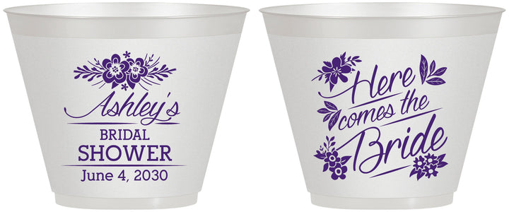 Custom Bridal Shower 9 oz Wine Frosted Cups - Here Comes The Bride | 100000